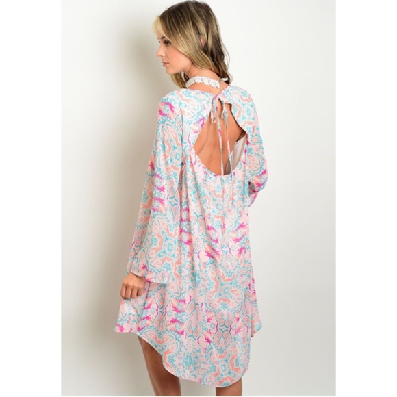 Peach & Teal Multi Pattern Key Hole Dress - Picture 3 of 3