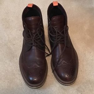 Mens Brown Leather Wingtip Boots by Aldo.