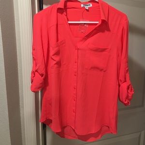Express Blouse button up- Coral/pink