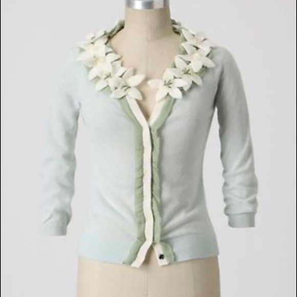 Anthropologie Field Flower Felted Lei Cardigan