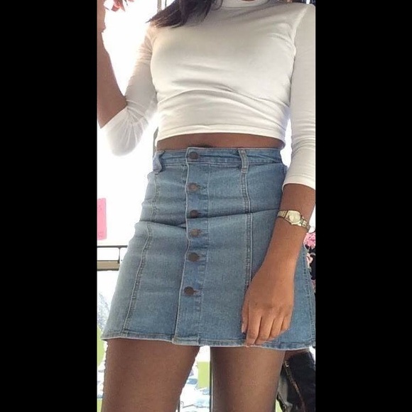 High waisted denim skirt