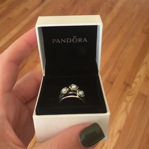 Retired three grey pearl pandora ring sz 56 (7.5)