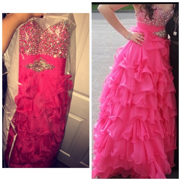 Pink sparkly ruffle prom dress