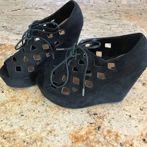 Black lace up wedges