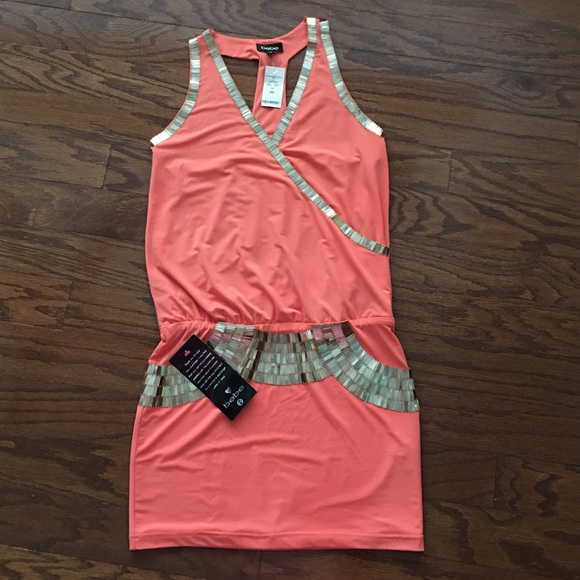 Bebe apricot melon orange dress