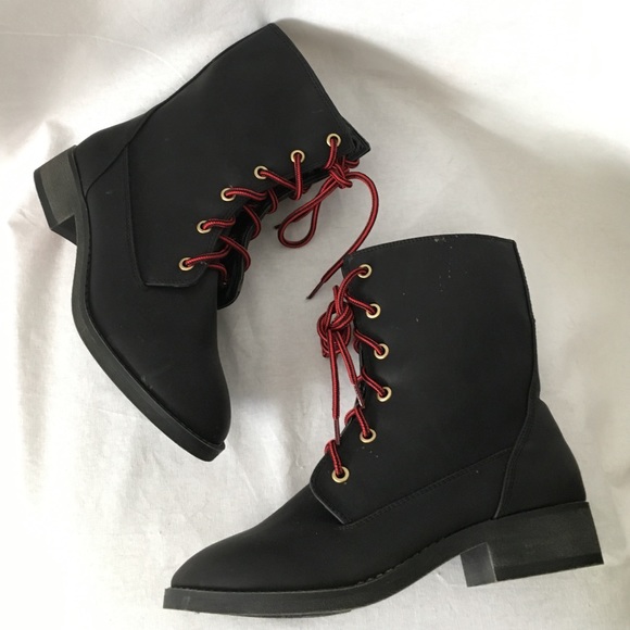 Black Lace Up Combat Ankle Boots