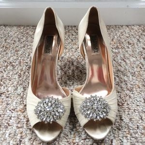 Badgley Mischka cream rhinestone heels