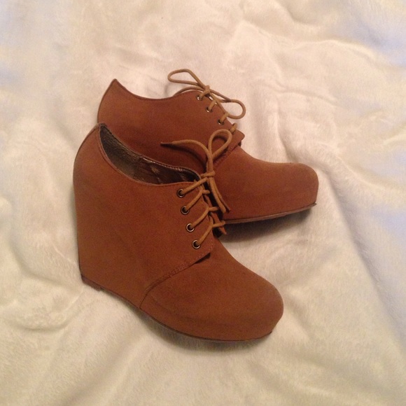brown wedge booties