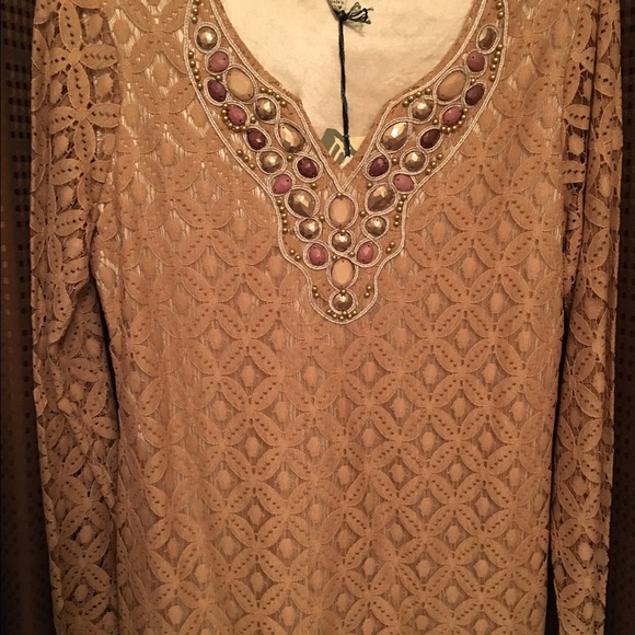Beautiful beaded lace top Size M - Picture 1 of 3