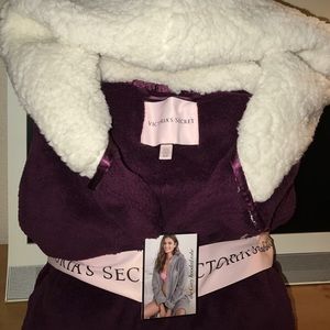 Victoria's Secret Red Wine Cozy Hooded Short Robe