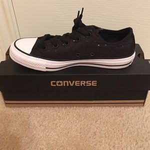 NIB black on black polka dot Converse