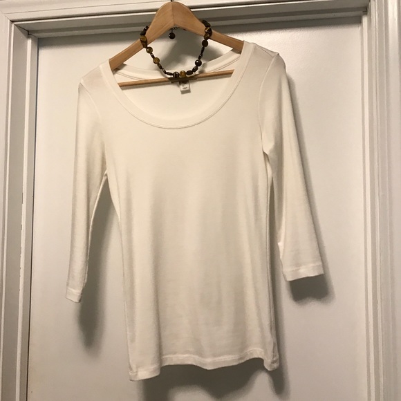 Kenar scoop neck 3/4 sleeve white tee S