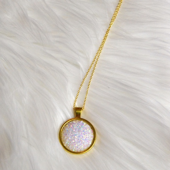 SOLD OUT! White Druzy Pendant Necklace - Picture 2 of 3