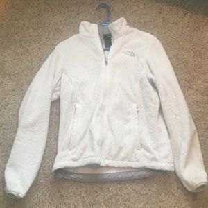 Fuzzy white North Face