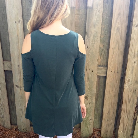 Hunter green cold shoulder - Picture 3 of 3