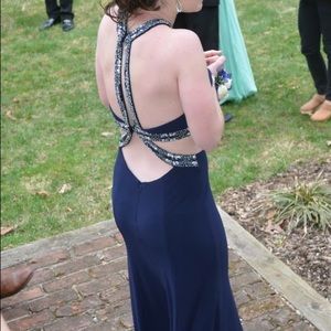 Navy Beaded Prom Dress