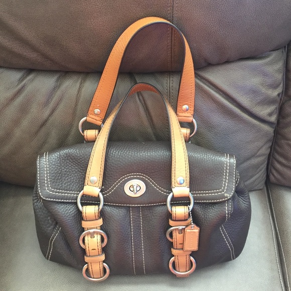 Two-toned pebble grained leather handbag