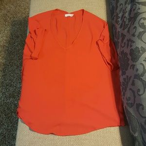 LUSH orange deep v-neck shirt
