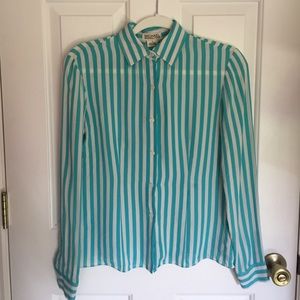 Michael Kors Silk Blue Stripe Button Down