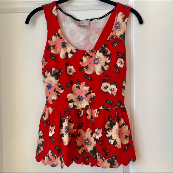 Anthropologie Crimson Floral Peplum Top