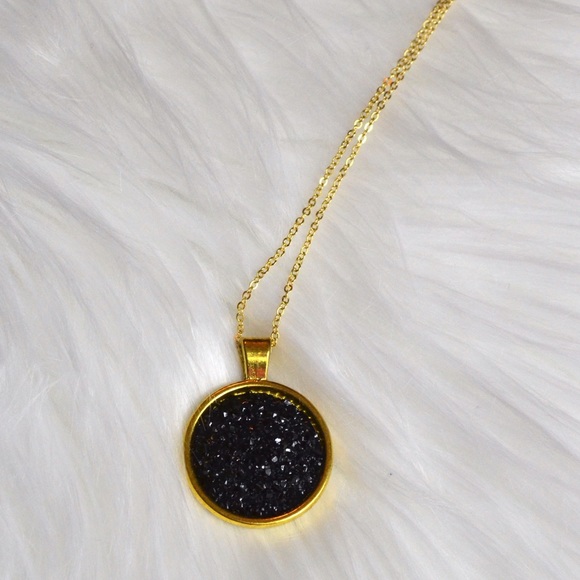 SOLD OUT! Black Druzy Pendant Necklace - Picture 2 of 4