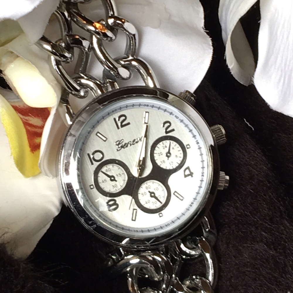 Silver double chain fashion watch