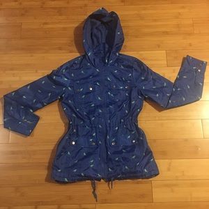 Blue rain jacket with turquoise birds print!!!