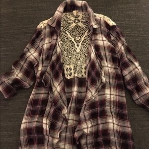 Plum Plaid Open Front Tunic