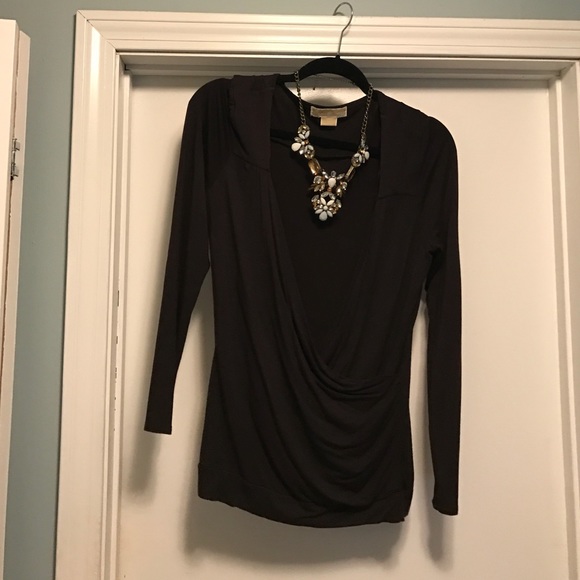 EUC Michael Kors open front dark brown blouse M