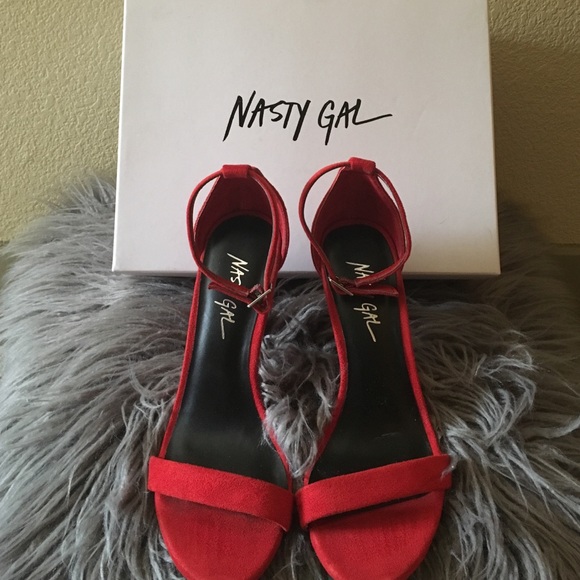 NastyGal "barely there" RED scrappy sandal heels