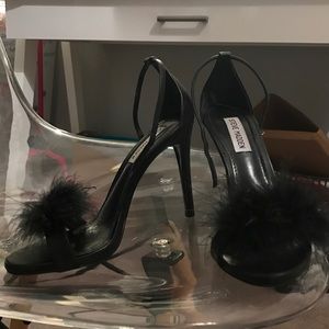 Black feather heels