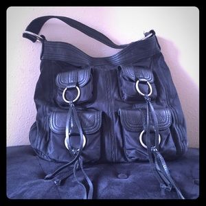 Banana Republic Black leather and fabric bag
