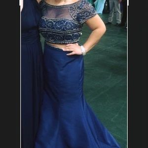Sherri Hill Sleeved Navy Two Piece Dress 32337
