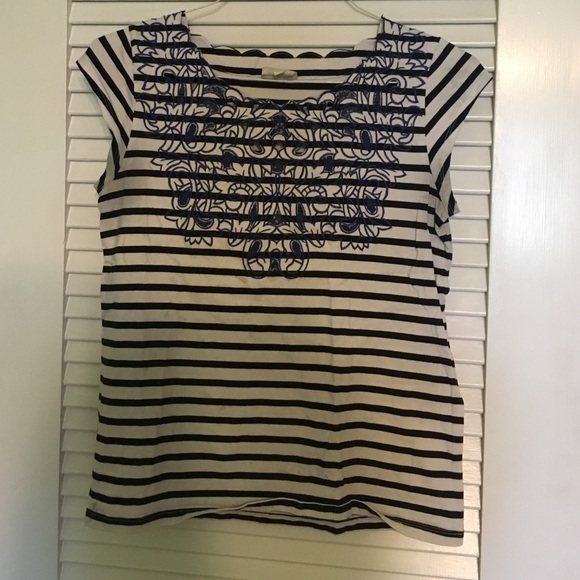 Anthropologie embroidered striped top