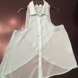 Aeropostale button up teal blouse