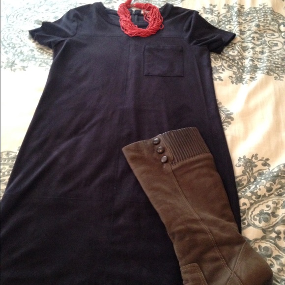 Navy faux suede shift dress