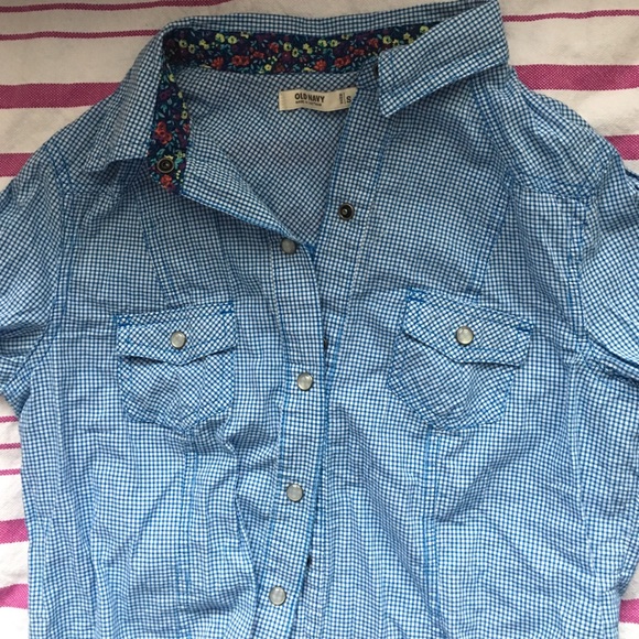 Blue and white checkered long sleeve button up - Picture 2 of 3