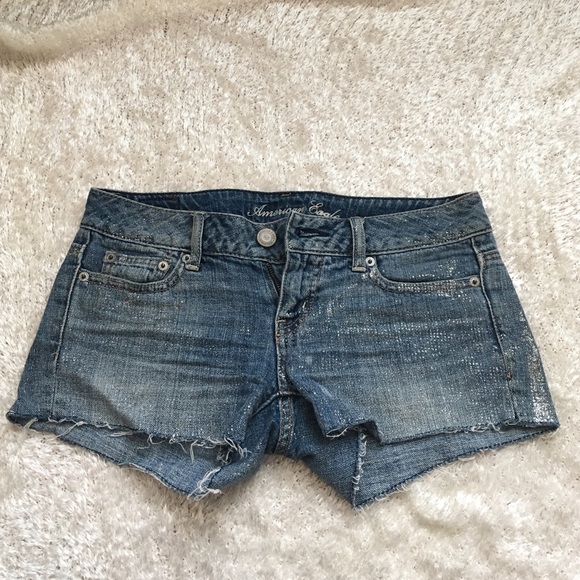 American Eagle Sparkle Denim Jean Shorts Size 00