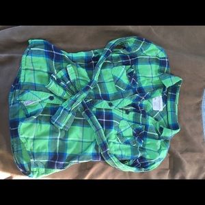 Aeropostale Green and Blue Button-up Flannel