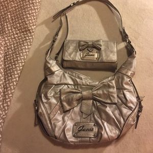 Silver Guess bow bag with matching wallet