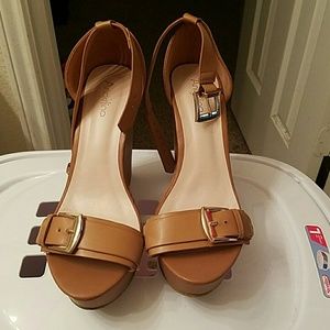 Tan Wrap Ankle Wedges