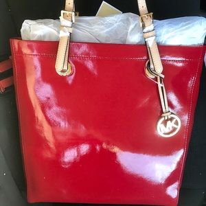 NWT Red michael kors patent tote bag!!