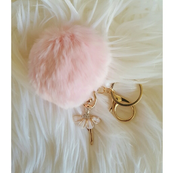 ⭐Precious Ballerina Rabbit Fur Ball Charm Key Ring