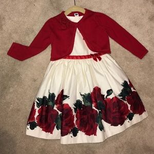 Girls Janie and Jack Red Rose Dress & Cardigan
