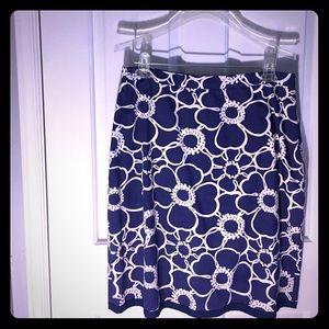 Boden A-line Navy Skirt with White Flower Print