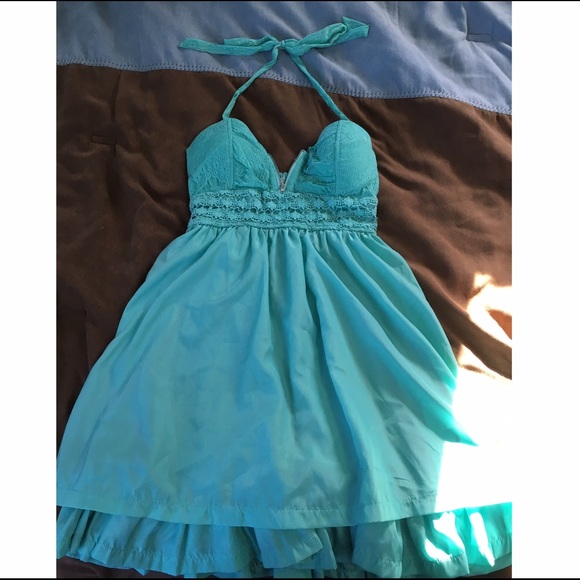Vanity Teal Tie-Halter Zip Fit and Flare