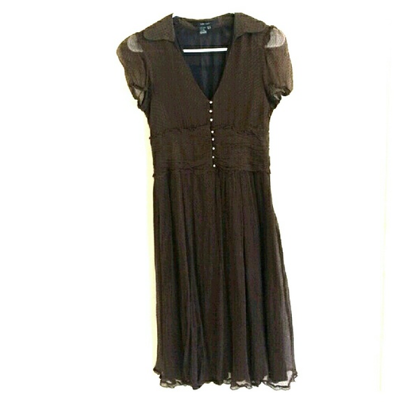 Zara Brown Swiss Dot Midi Dress - Picture 1 of 4