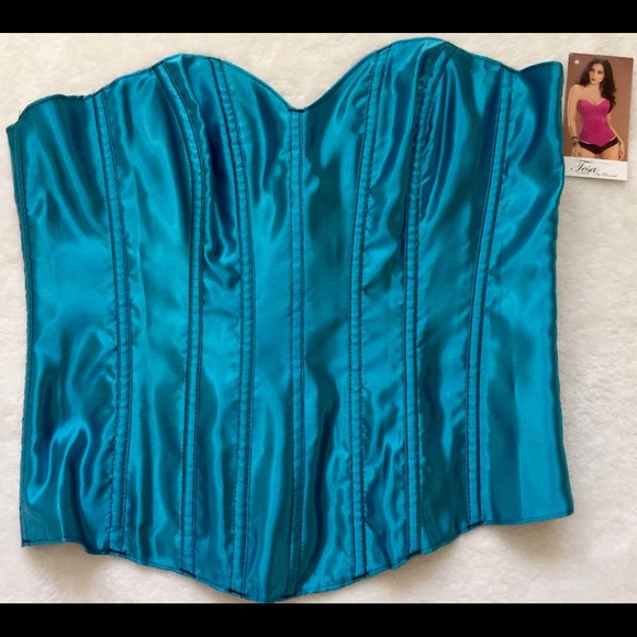 Tesa Teal Satin Sexy Corset Size 36 New with Tag