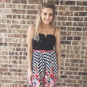 black and chevron with floral towards the bottom