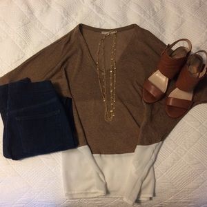 V neck sweater, silk on bottom